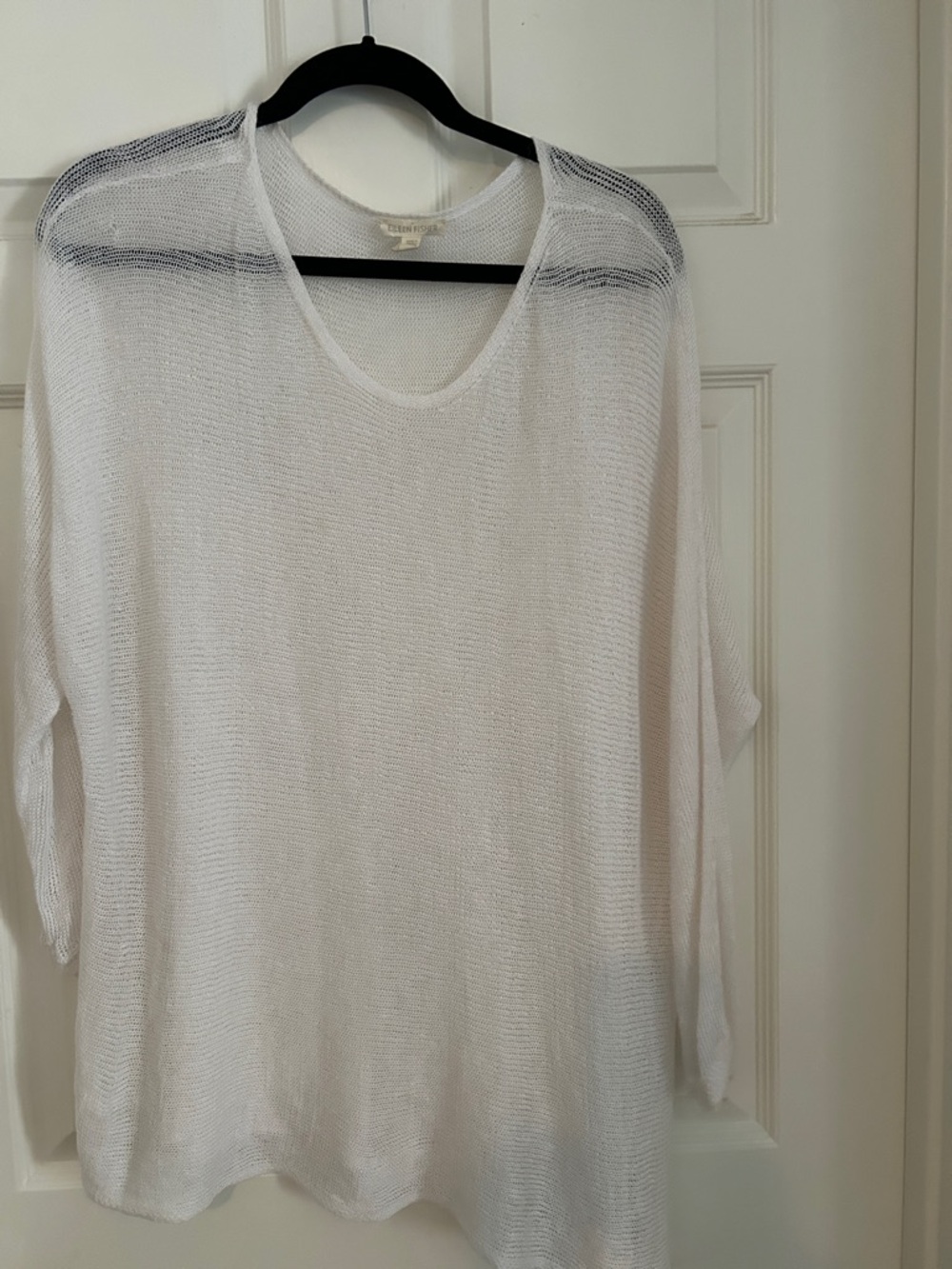 Eileen Fisher White Scoop Neck Lightweight Knit Sweater